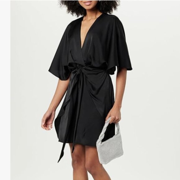 The Drop Women's Estelle Deep V-Neck Front-Tie Silky Mini Dress, Medium NWT - Picture 1 of 13